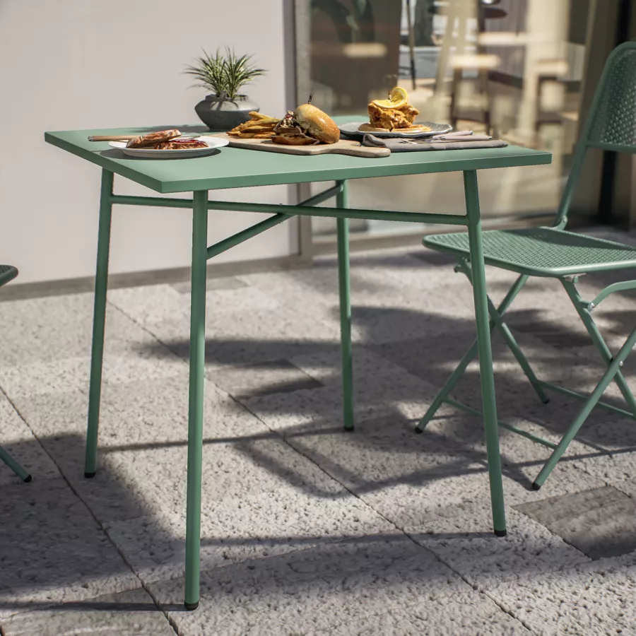 Set bistrot tavolo 70x70 cm e 2 sedie pieghevoli in acciaio verde marino -  Faber