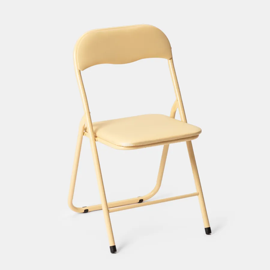 OEF Furnishings Confezione Da 4 Sedie Pieghevoli In Acciaio Con Imbottitura In Vinile, Colore Beige. Robust, Ideali Per Eventi, Casa, Ufficio. Telaio 19 Gauge, Tappi Di Stabilità. - 2