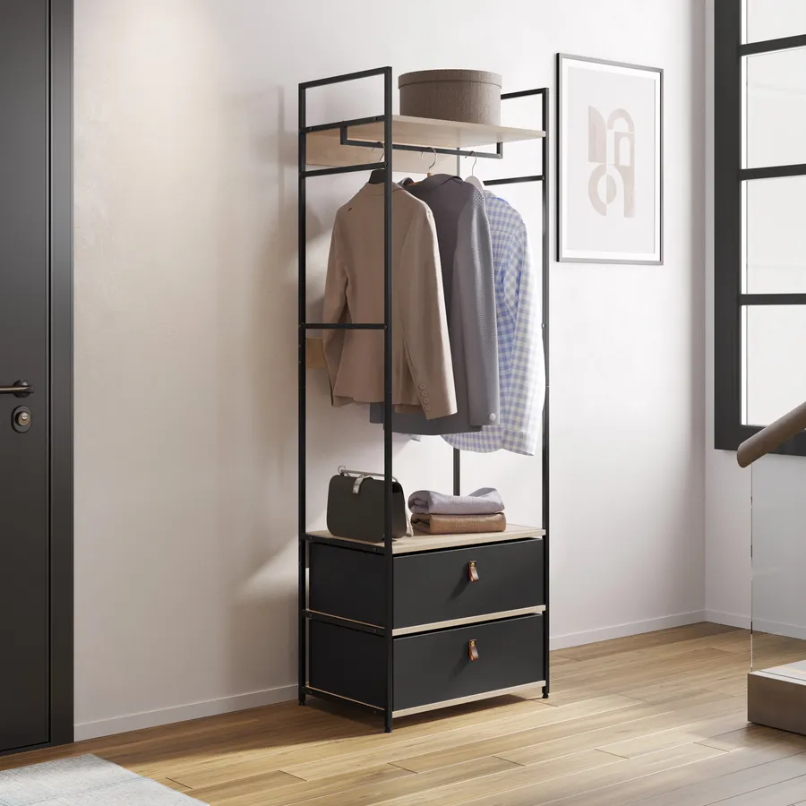 Appendiabiti Moderno In Legno Rovere E Marmo, Nero – 175 Cm, Base Larga 37 Cm, Portata 12 Kg - Foto 6