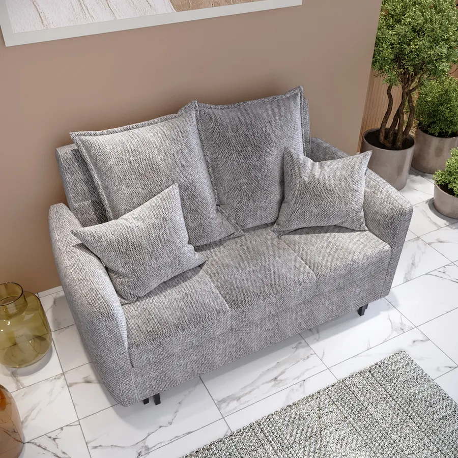 Divano Letto Convertibile 2 Posti Con Letto Estraibile - Tessuto Di Lino Grigio, 4 Cuscini, Pieghevole, Per Piccoli Spazi, Struttura Robusta
