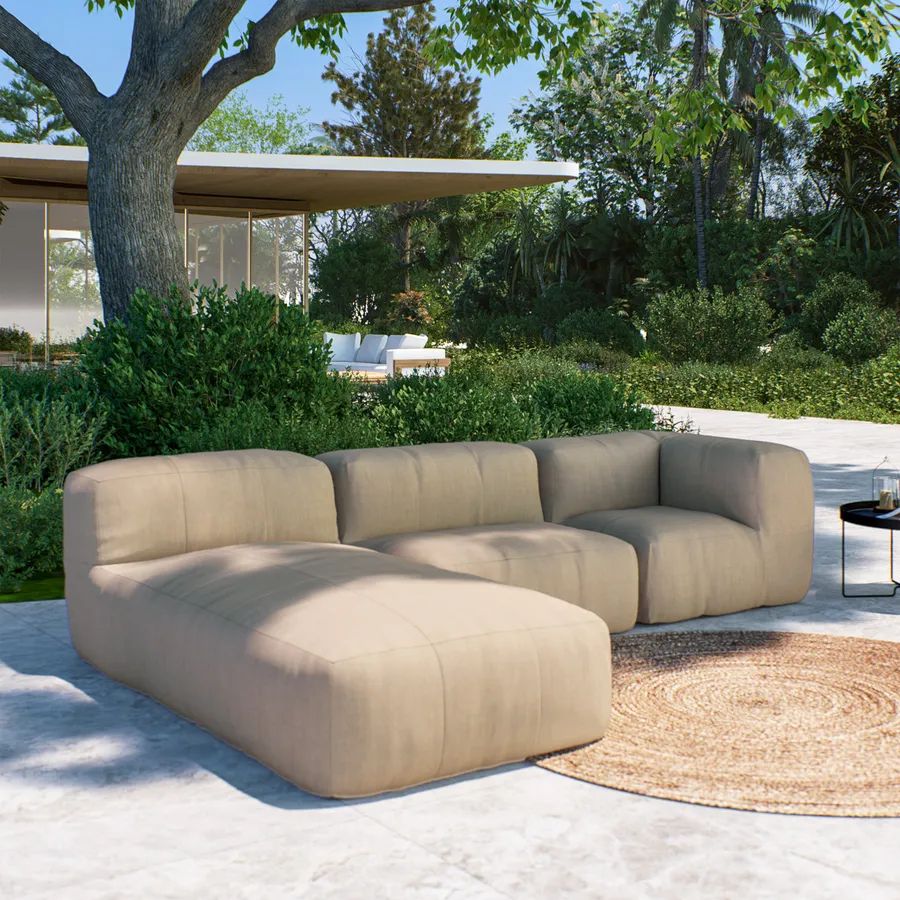 Divano lounge angolare da giardino in tessuto olefin tortora Baku