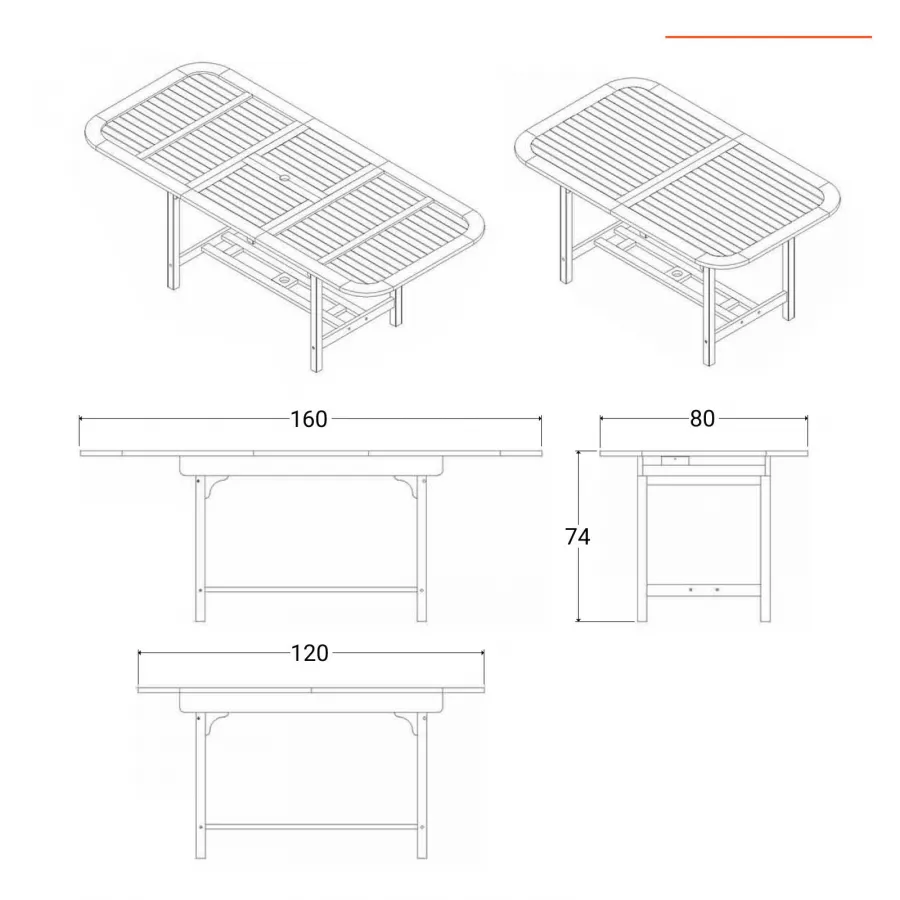 Set pranzo tavolo allungabile pieghevole 120/160x80 cm con 4 sedie  pieghevoli in legno di acacia 