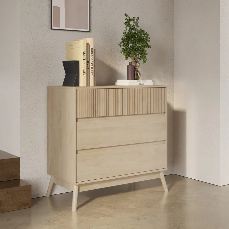 HOMCOM Cassettiera Moderna 4 Cassetti in Legno Bianco e Rovere
