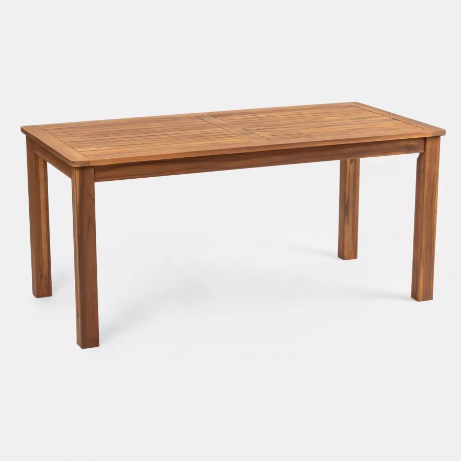 Set pranzo tavolo 160x80 cm e 4 sedie pieghevoli in legno di acacia e corda  grigia 