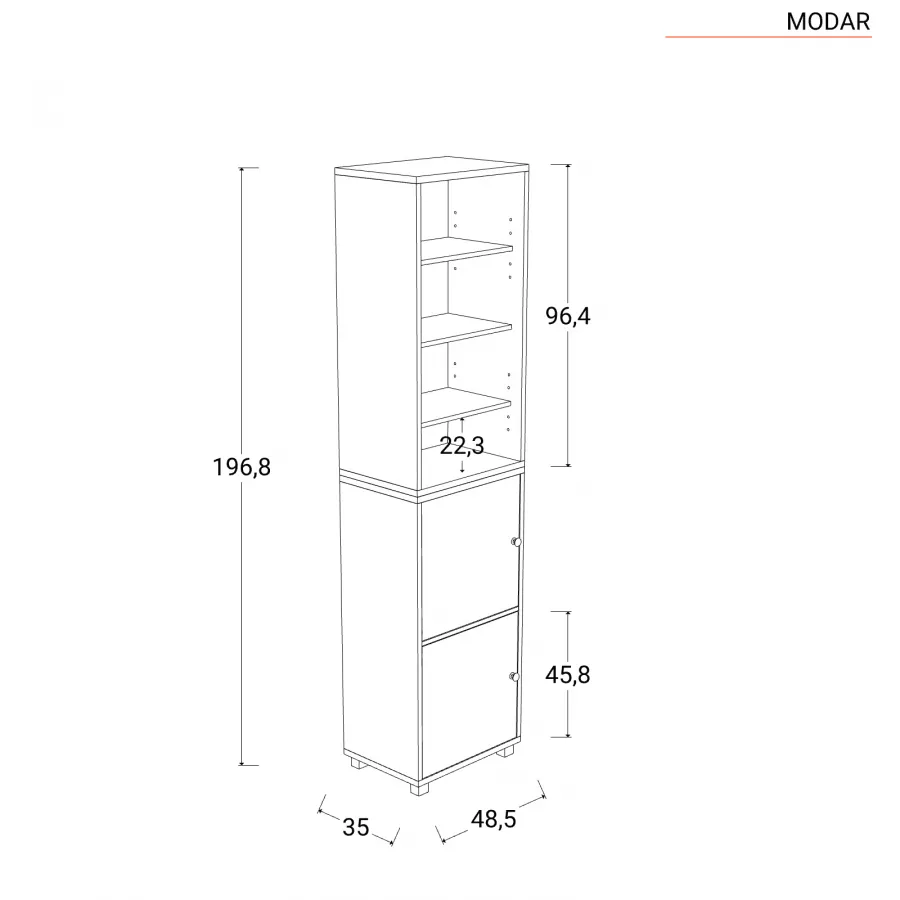 Libreria modulare 49X197h cm effetto ciliegio con 2 ante - Modar