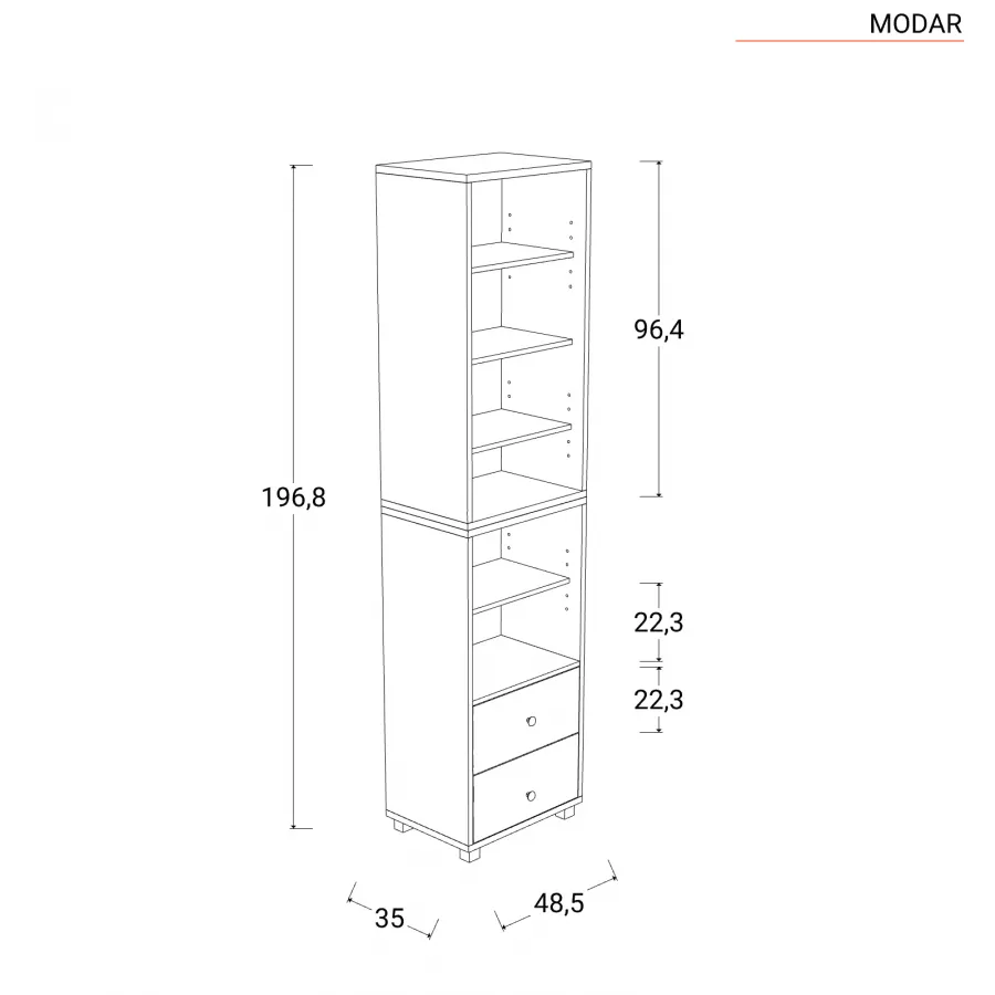 Mensola 49,5x16 cm in metallo e legno rovere con 2 ripiani - Fentor