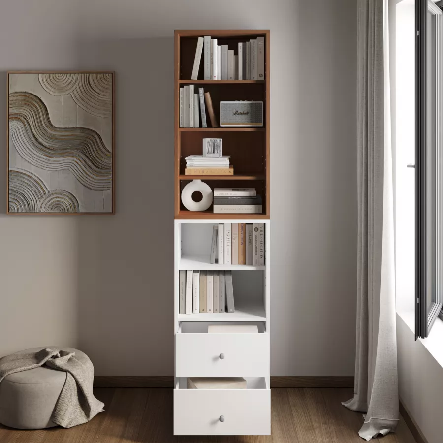 Libreria modulare 49X197h cm effetto ciliegio con 2 cassetti bianchi - Modar