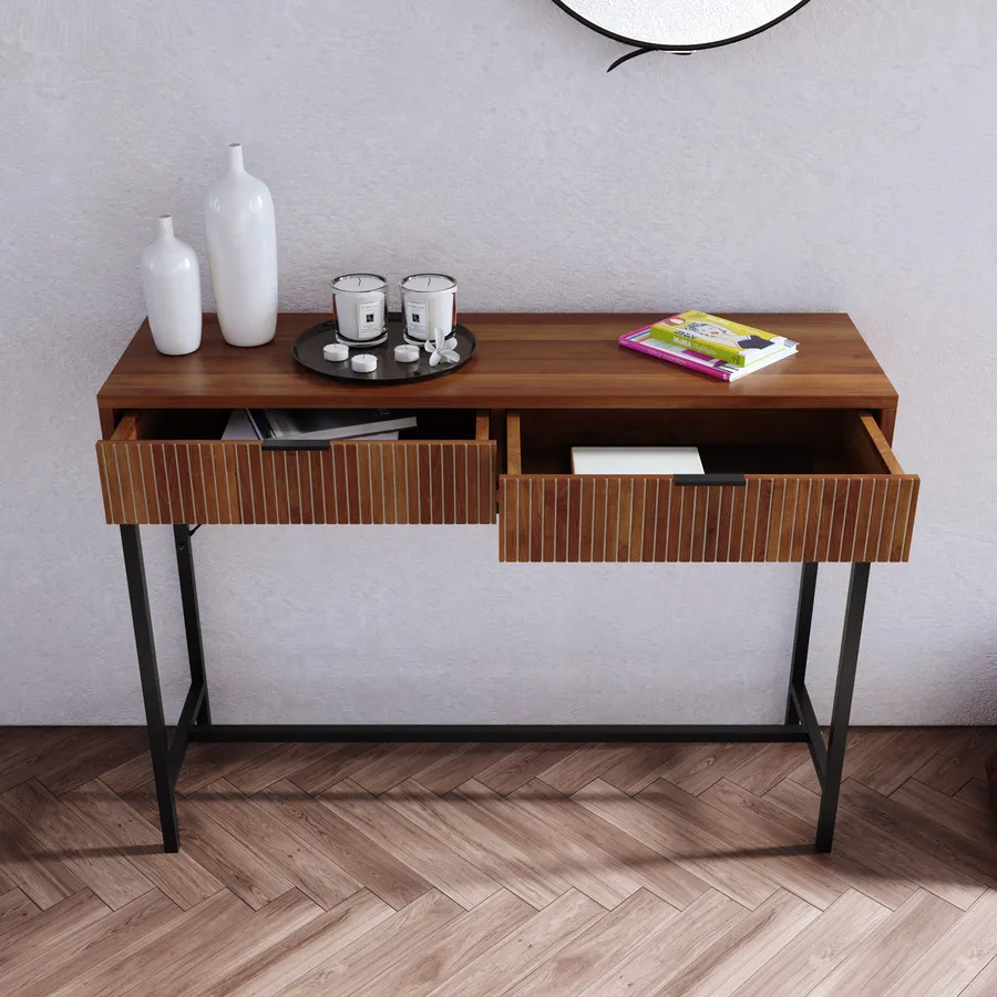 CARO-Möbel Tavolo Consolle Salsa In Stile Messico | Pino Massiccio Tinto E Cerato | 53x73x35 Cm | Con 1 Cassetto E Ripiano Inferiore