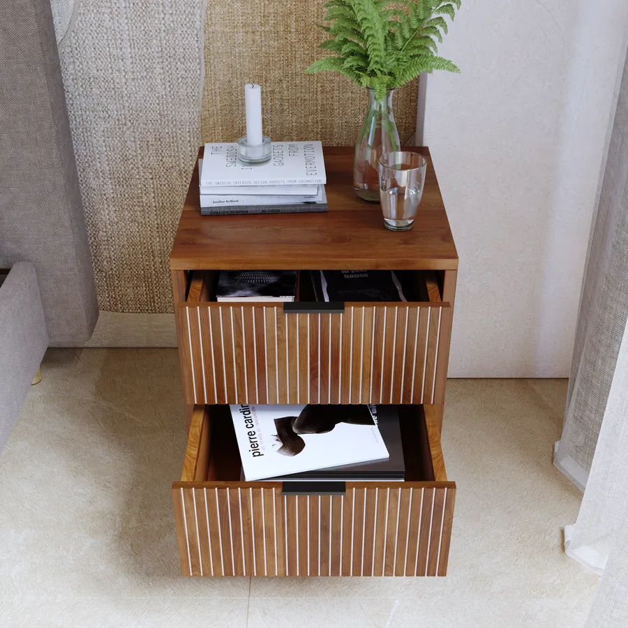 Comodino Con Scomparto Nascosto - Design Mid-Century Moderno Con Van Segreto Per Oggetti Di Valore (Marrone, Grande) - Foto 7