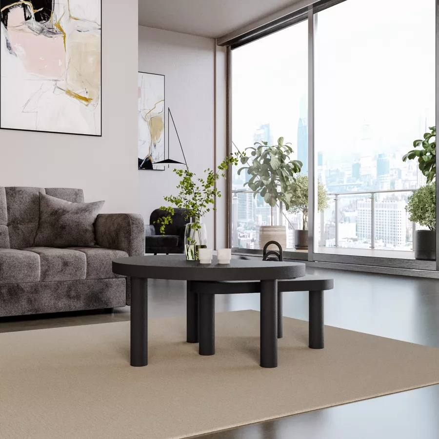 Set 2 Tavolini A Forma Di C ZIWEI STAR | Con Vassoio E Struttura In Metallo | Larghezza 29cm, Grigio E Nero | Per Divano E Soggiorno
