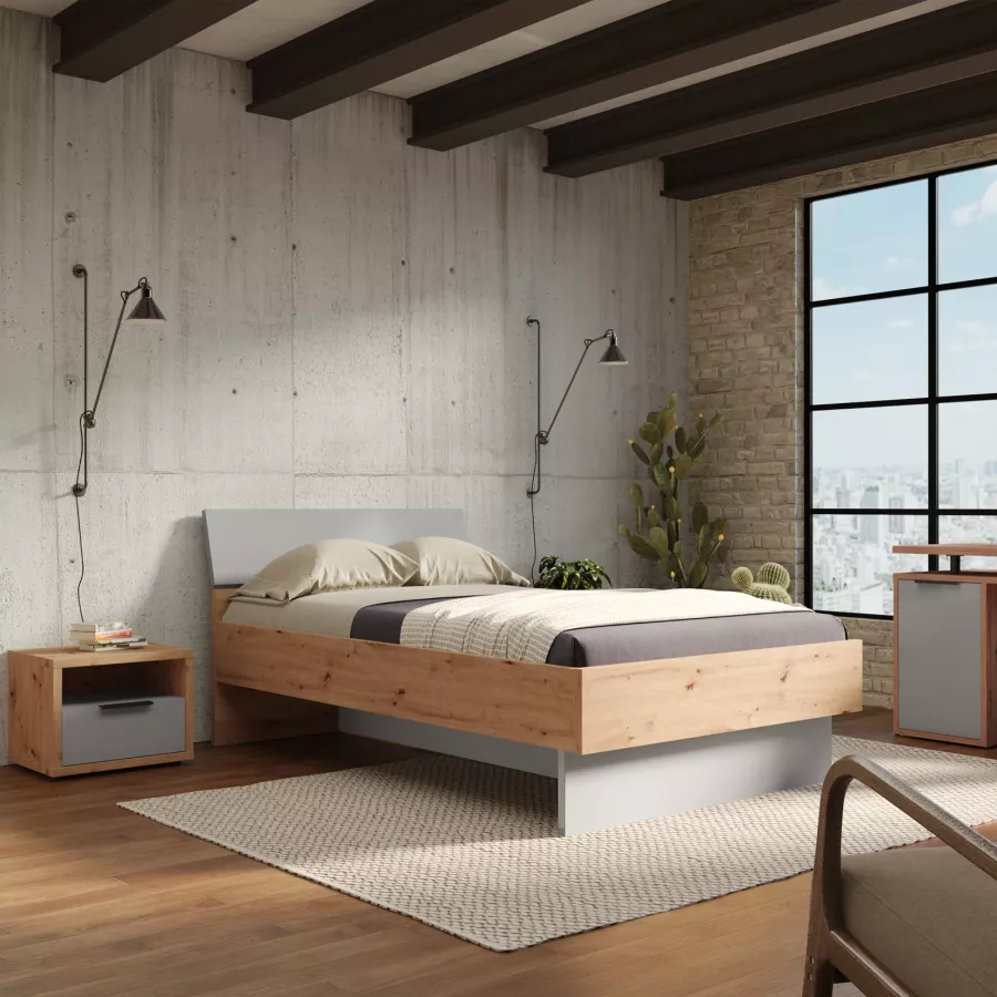 Letto una piazza e mezzo 120x200 cm rovere artisan e grigio lucido - Leeds  Night