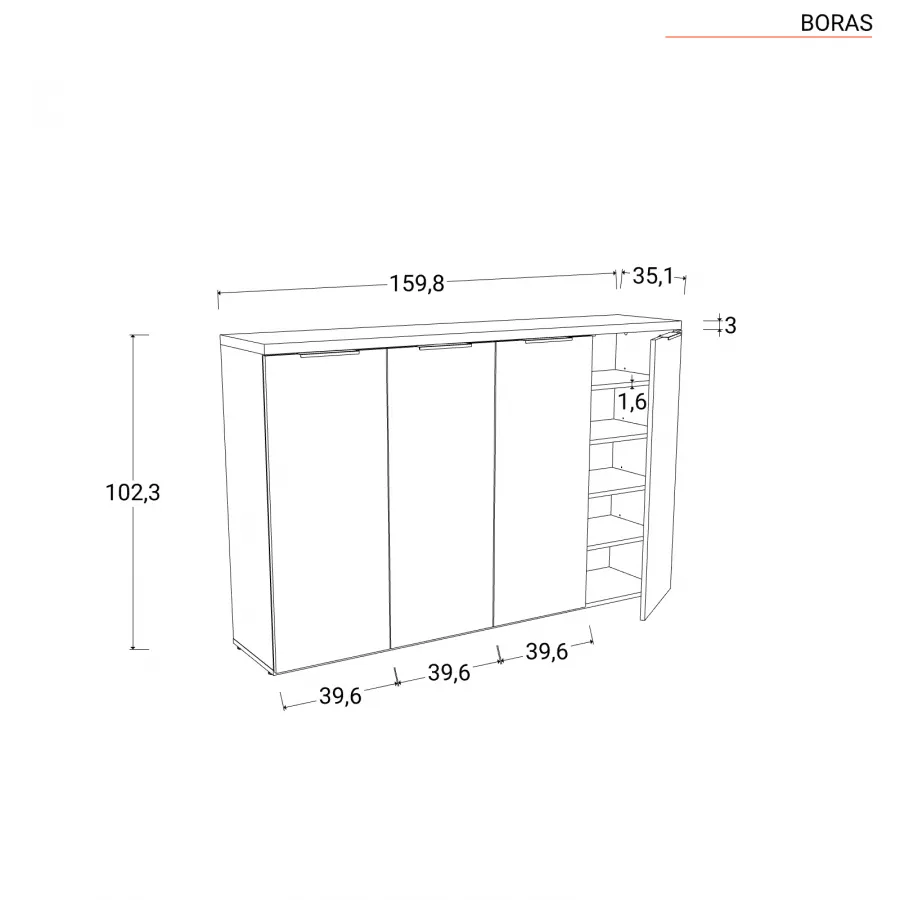 Scarpiera multiuso 160x103h cm bianco lucido con 4 ante - Boras Hallway