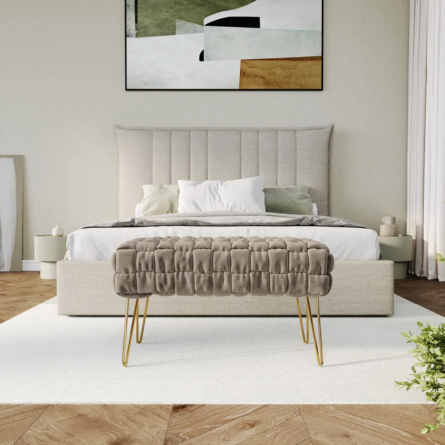 Fodera Elastica In Velluto Per Panca Da Pranzo, Copertura Morbida Con Lacci, Lavabile, Beige Large - 4