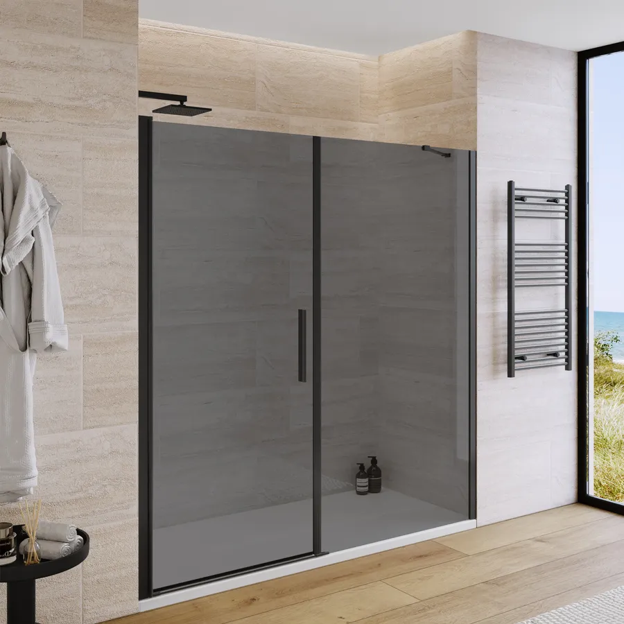 Box Doccia Scorrevole Per Nicchia 120x200 Cm - Vetro Temperato 8mm, Profilo Nero Opaco, Anticalcare - Foto 5