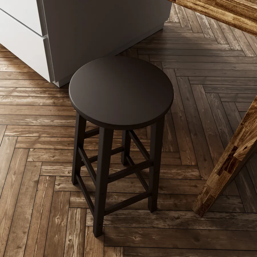 Sgabello In Legno Di Faggio - Seduta Tonda 30cm, Altezza 68cm, Colore Noce Scuro, Made In Italy - Foto 10