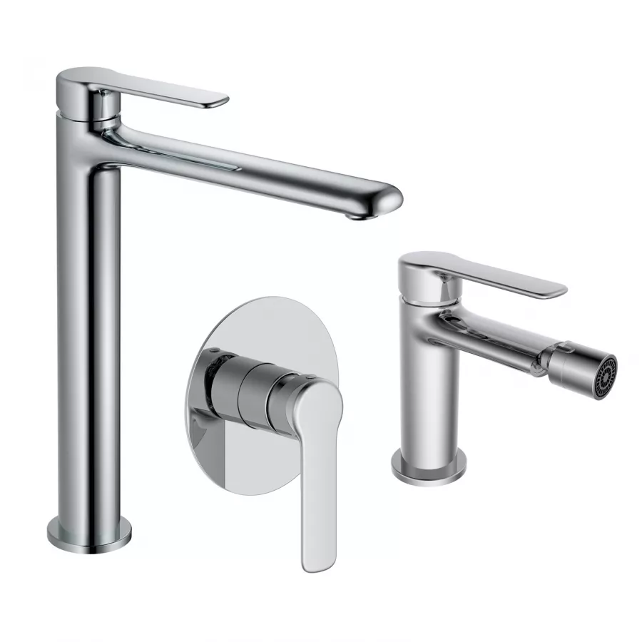 Set Miscelatore Lavabo Alto E Bidet Con Incasso Doccia Cromo Tila