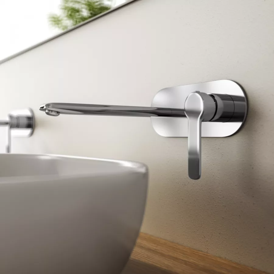 Set miscelatore lavabo a muro con piastra e bidet con incasso doccia con  deviatore cromo – Acq