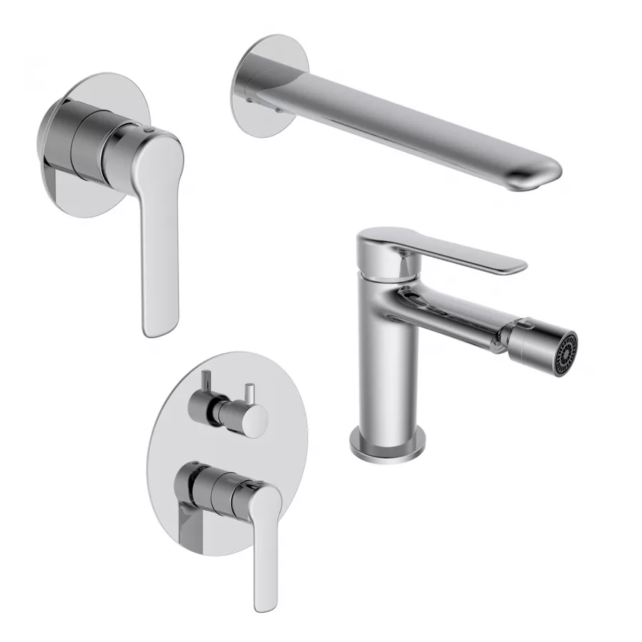 Set Miscelatore Lavabo A Muro E Bidet Con Incasso Doccia Con Deviatore Cromo Tila