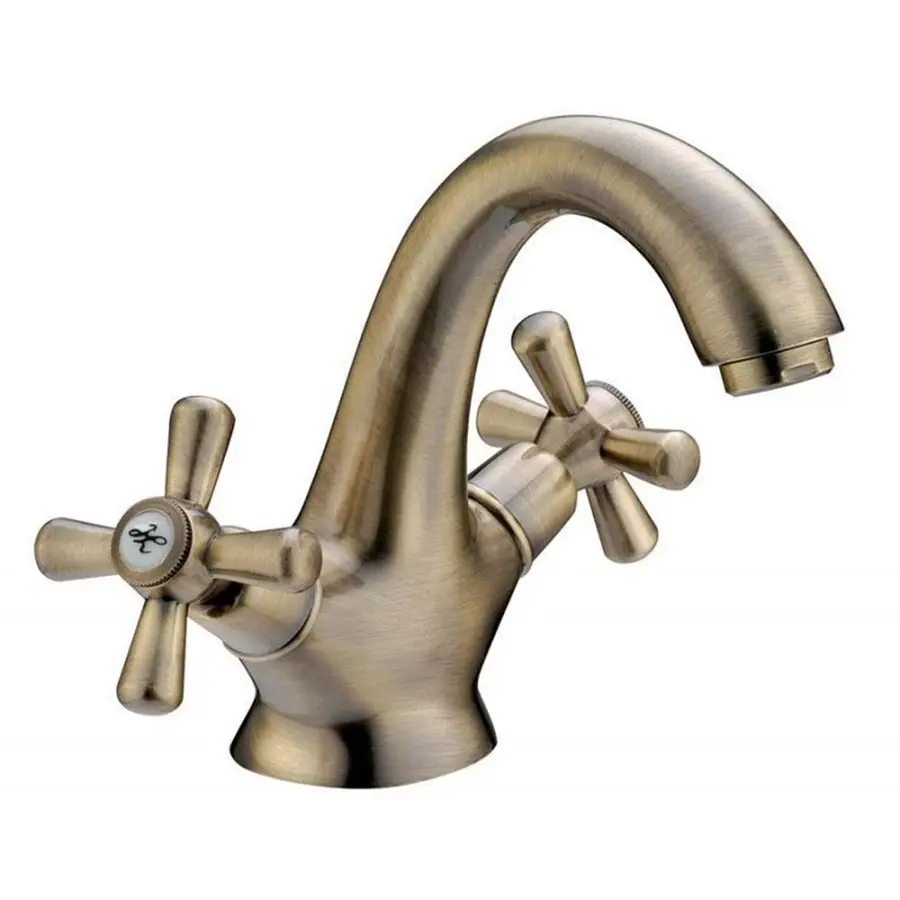 Rubinetto lavabo retrò con scarico bronzato