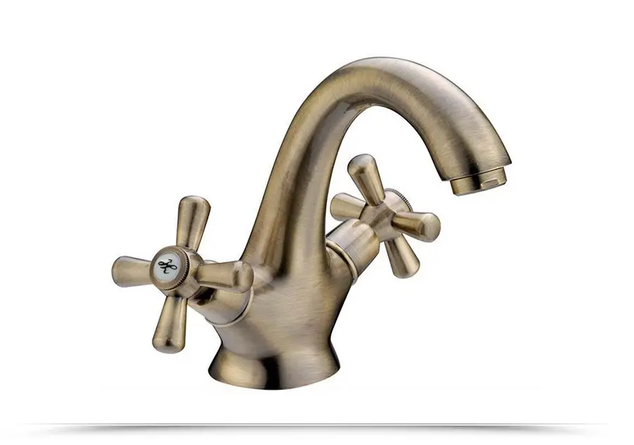 Rubinetto lavabo retrò con scarico bronzato