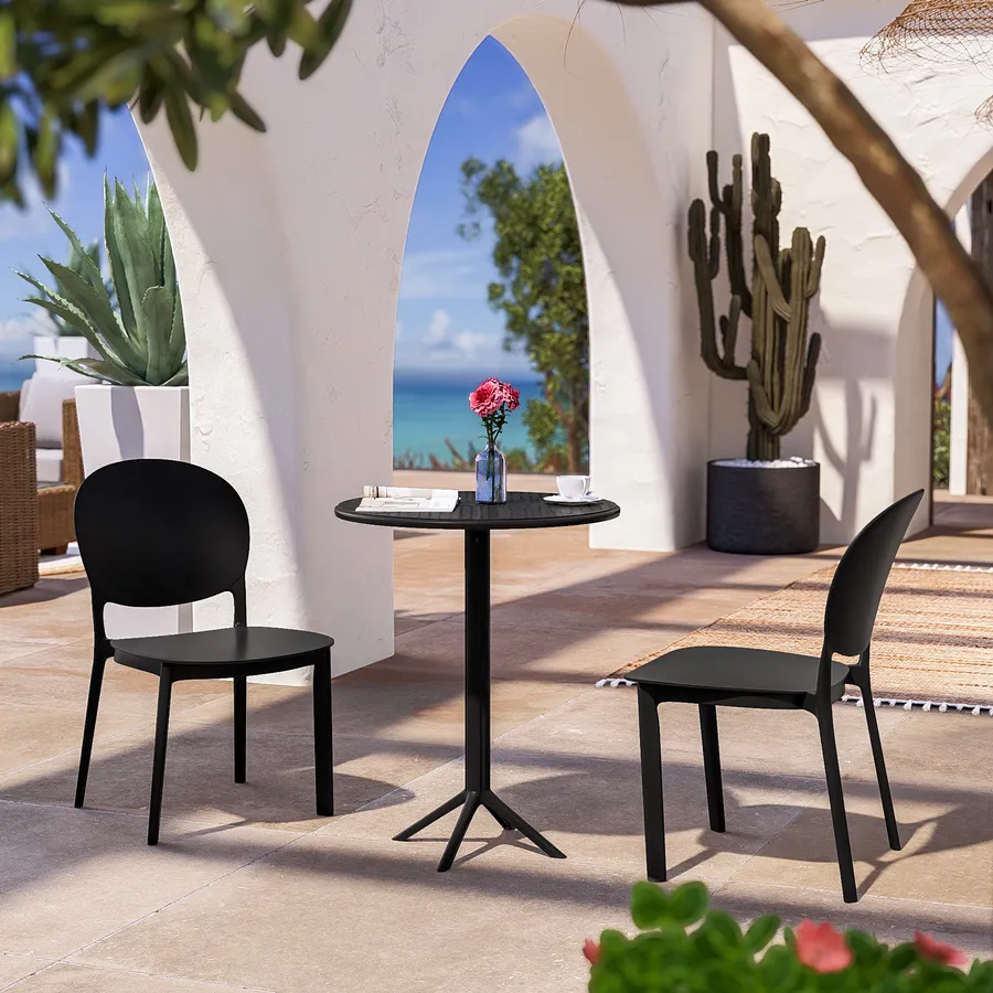 East West Furniture Set Sala Da Pranzo Dublin – Tavolo Rotondo Con Ripiano E 2 Sedie, Legno Asiatico, Finitura Nero Ciliegia