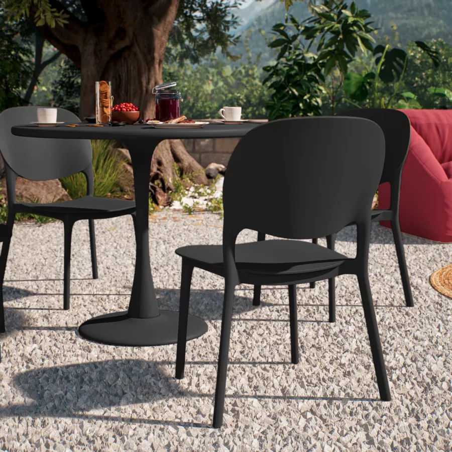 URBNLIVING Tavolino Da Esterno Rotondo – 90 Cm Di Diametro, Nero, In Plastica Resistente – Per Giardino, Terrazza E Patio - 2