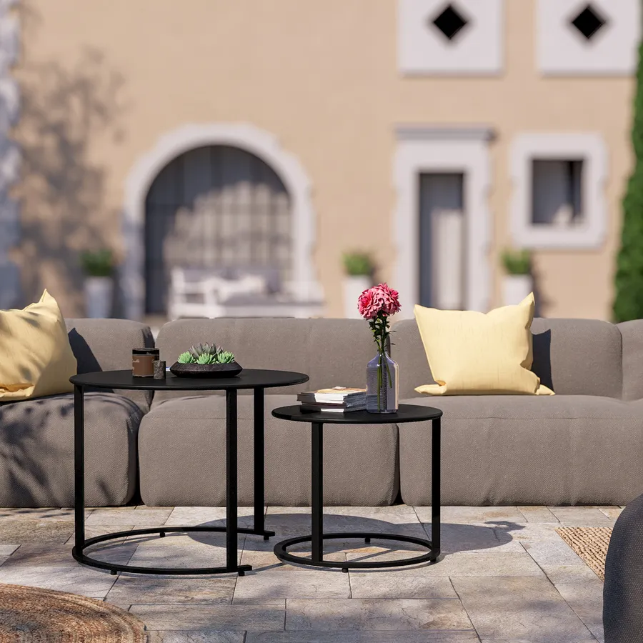 Set Di 2 Tavolini Rotondi In Metallo Nero - Stile Classico Con Base A Colonna, Per Soggiorno O Balcone - 2