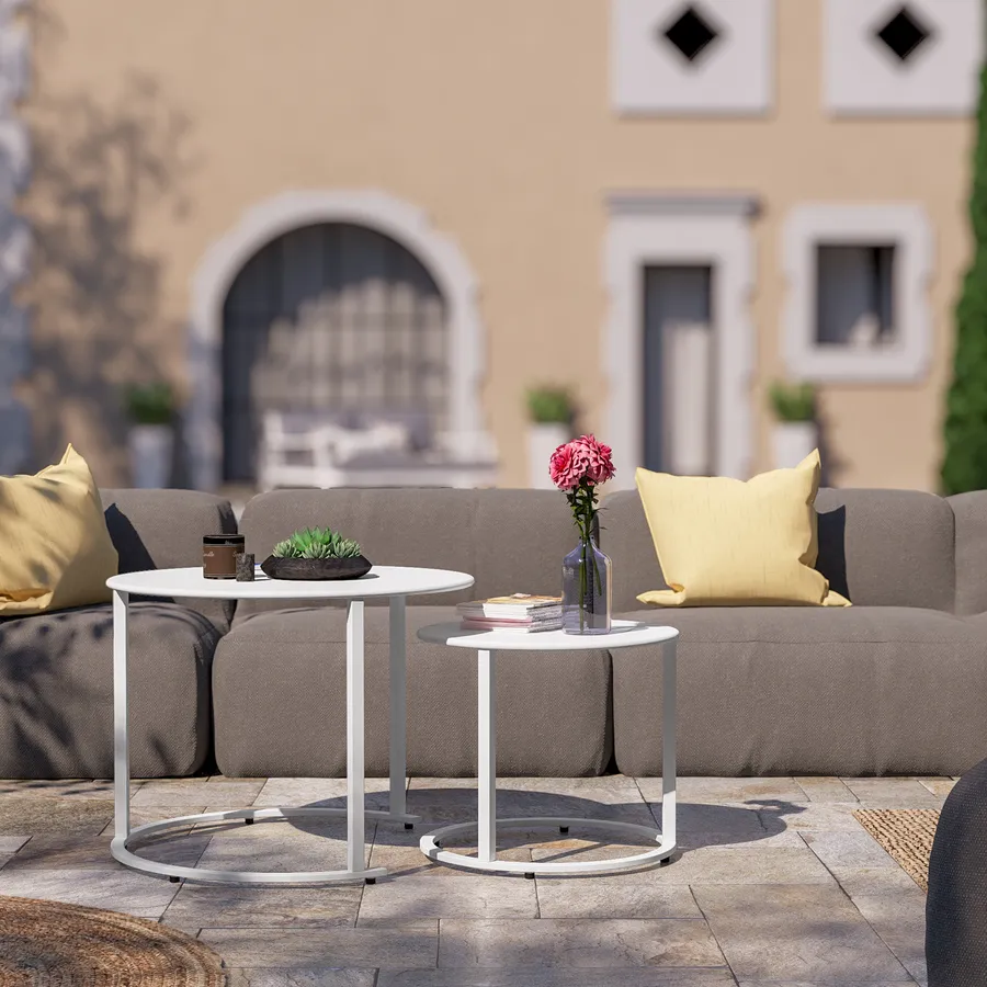 Set 2 Tavolini Da Esterno YEFU In HIPS Grigio, Singolo Strato, Per Patio E Giardino, Facili Da Montare