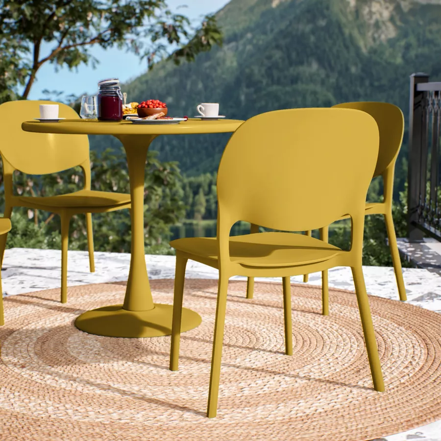 Set pranzo con tavolo rotondo 80 cm e sedie impilabili in