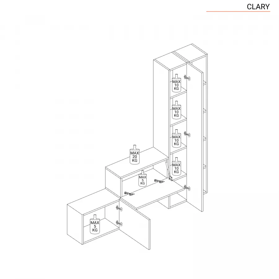 Mobile ingresso reversibile 125-180x186h cm piombo ardesia gesso bianco  lucido - Clary