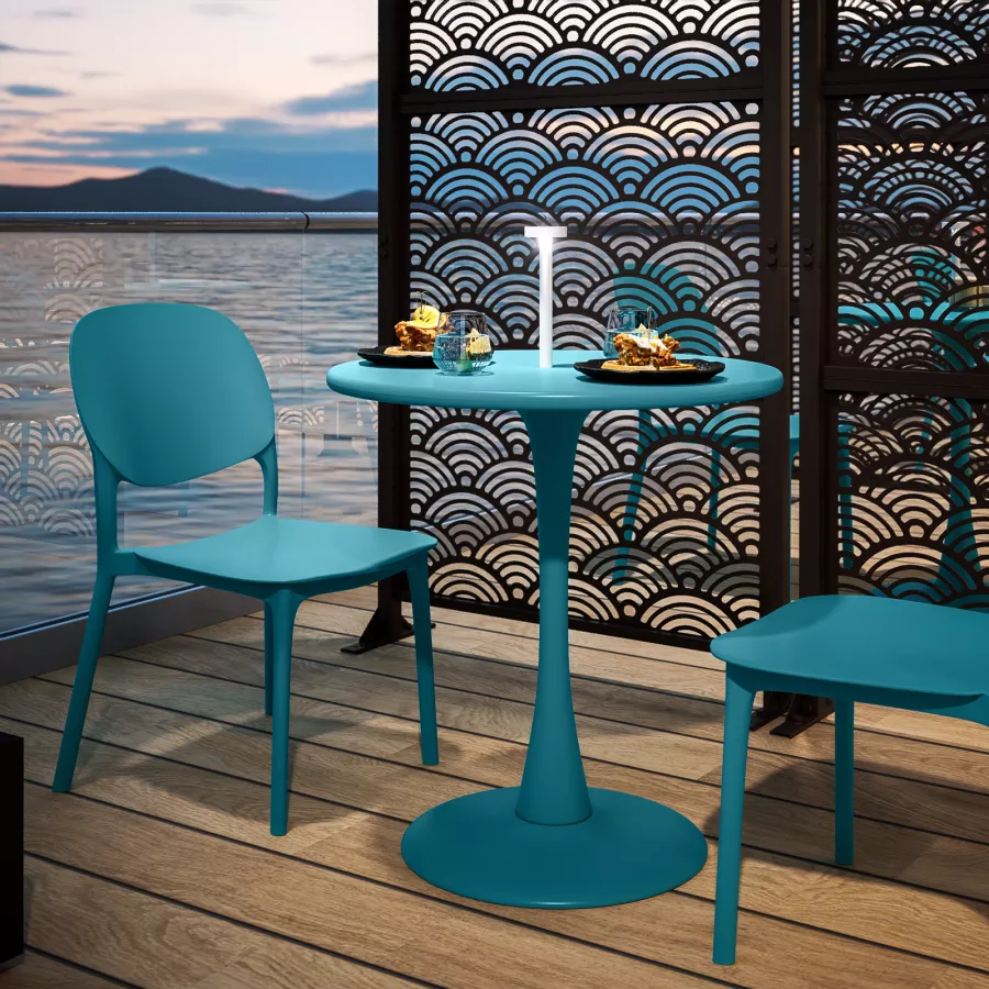 Set bistrot tavolo rotondo 70 cm e sedie impilabili in