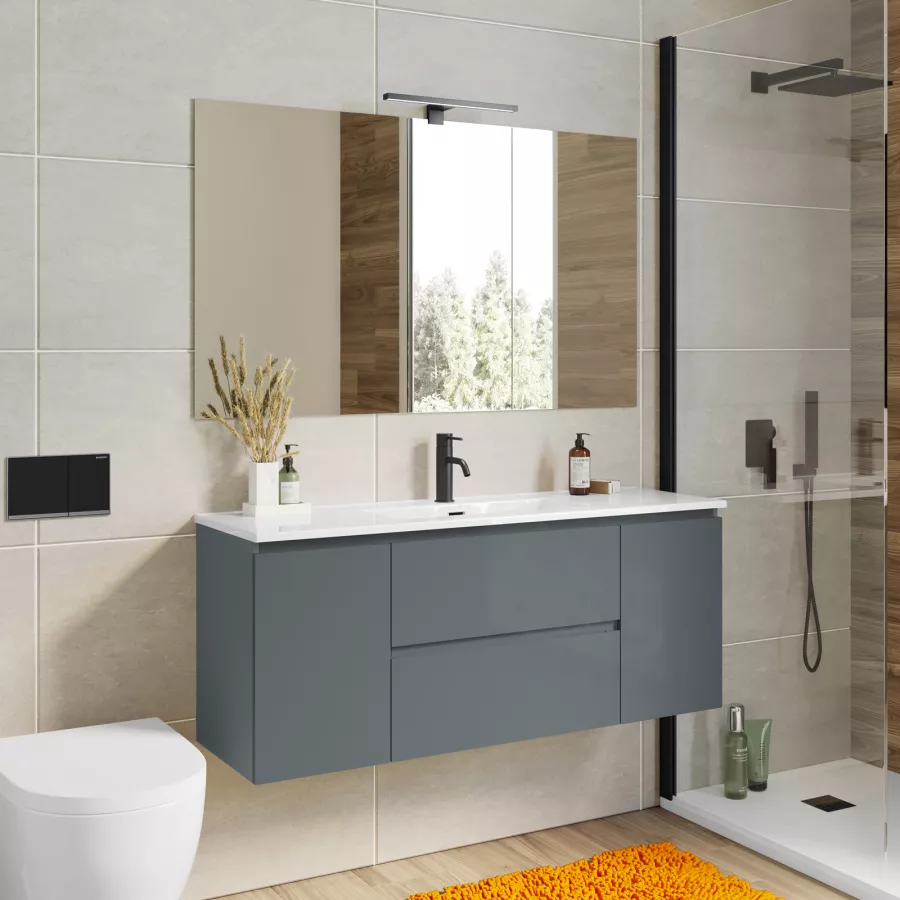 Mobile bagno sospeso 120 cm con doppia anta e doppio cassetto carta da  zucchero – Compact