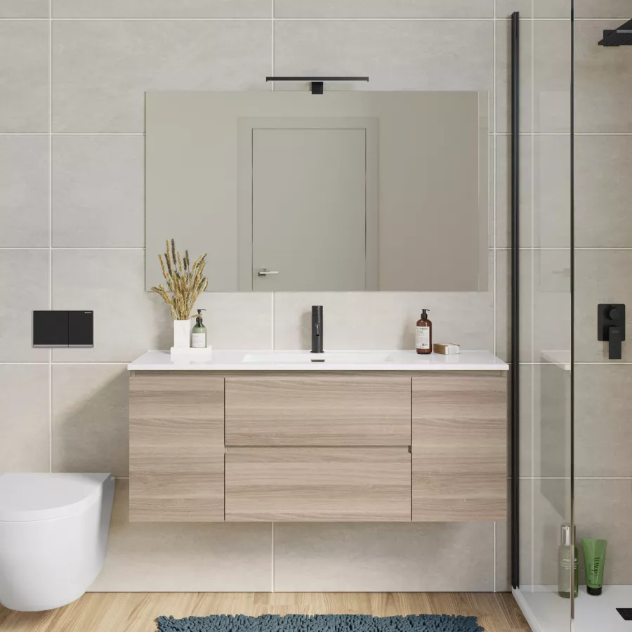 DEGHI MOBILI Mobile Bagno Sospeso 120 Cm Tango Doppio Lavabo Rovere Chiaro  Con Specchio | Sospesi Moderni ~ Senigallia Skating