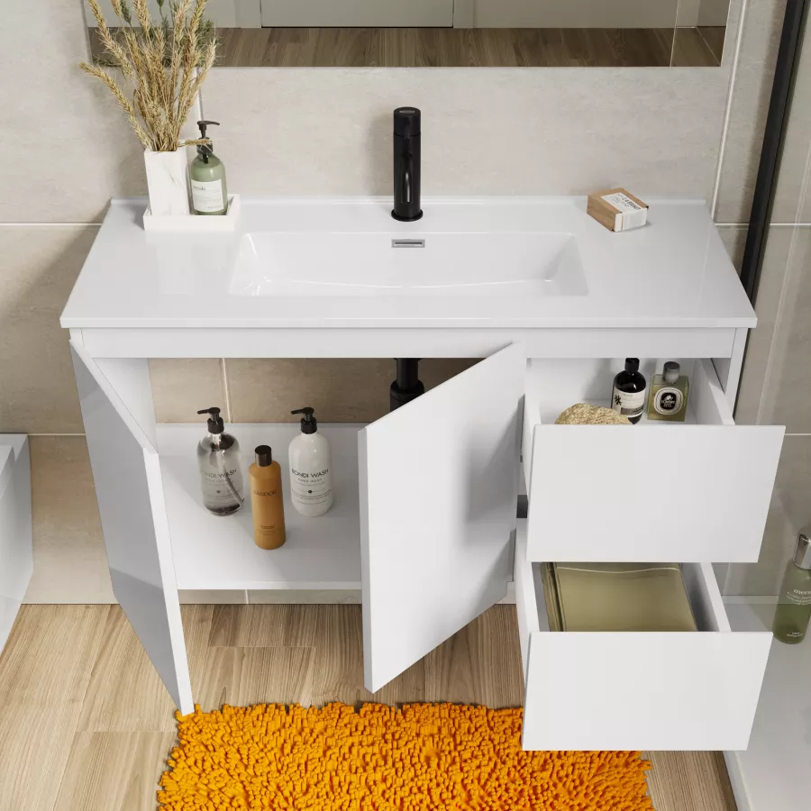 Mobile per bagno sospeso bianco lucido 90 cm con colonna