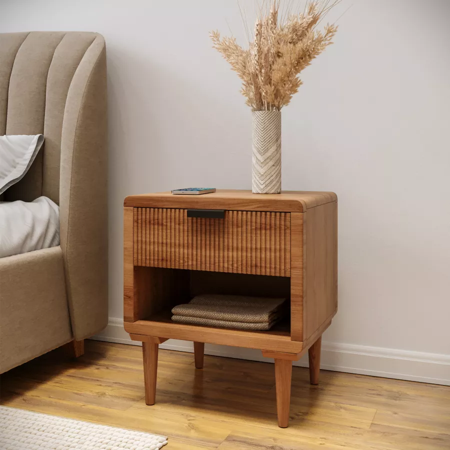 Comodino Con Cassetto E Vano A Giorno 40 X 30 X 37 Cm Legno Di Mango E Ferro Dec032918 96946858