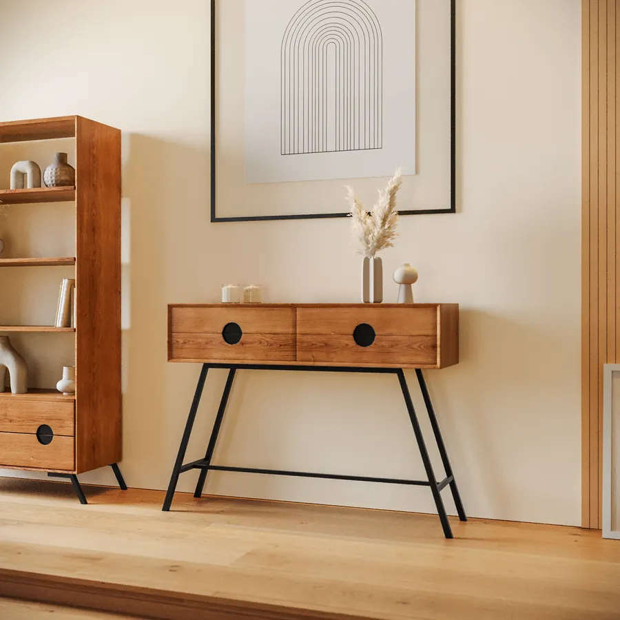 Consolle 118x80h cm in legno di acacia con 4 cassetti - Mareta