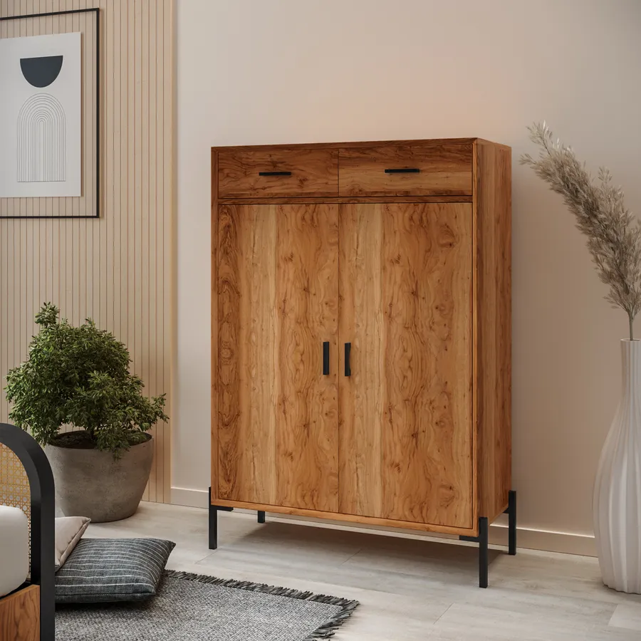 Iconico Home MIK Modern, Scarpiera Doppia profondità con 2 Ante e vano a Giorno, Ingresso, Guardaroba, Portaoggetti, 60x30xh99,5 cm, Rovere