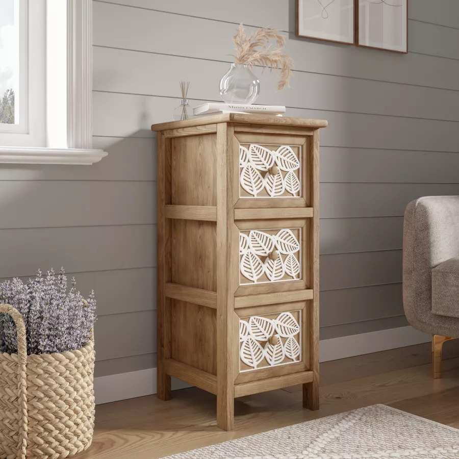Cassettiera 68x64h cm con 3 cassetti in legno rovere - Elvira