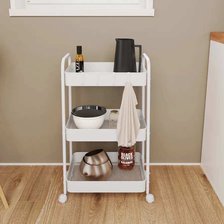 IDIMEX Carrello Da Cucina Valiente Con 3 Cestini In Metallo – 73x79x34 Cm – Bianco, 4 Ruote, Struttura Metallica