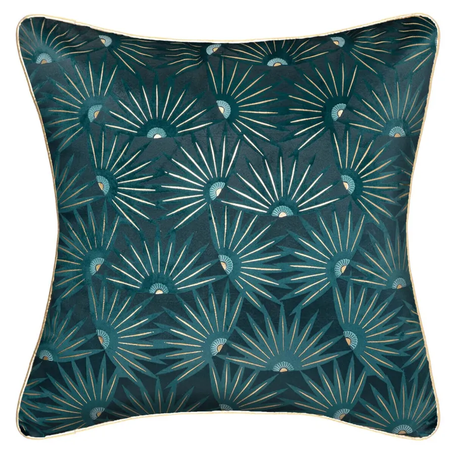 Copricuscino Quadrato 43x43 Cm Con Pavone E Fogliame Tropicale, Verde Acqua, Velluto
