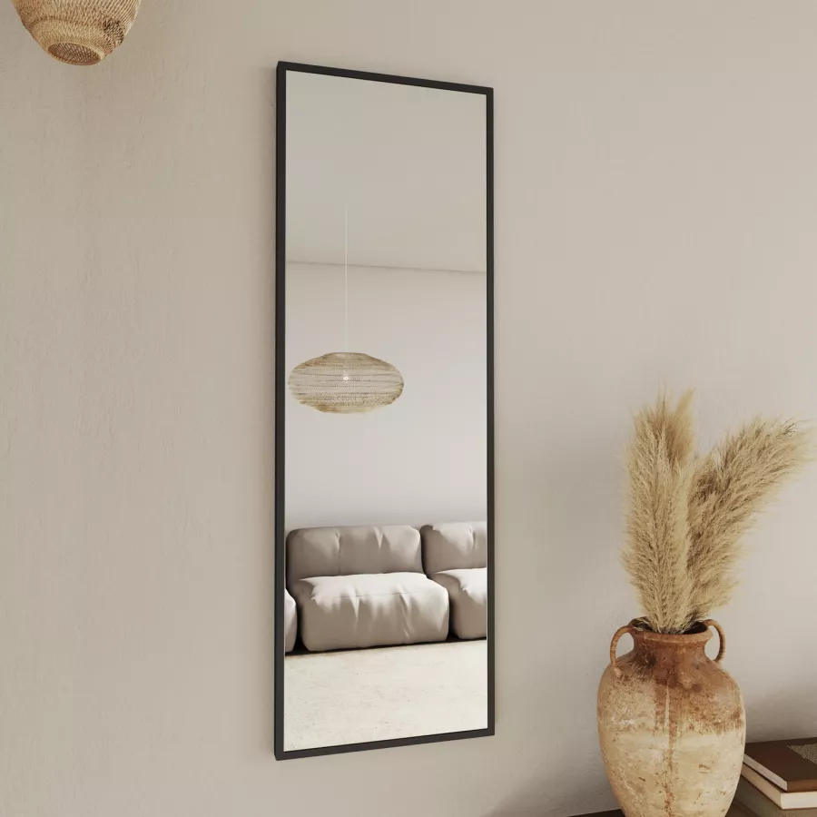 Specchio decorativo da parete, 101,6 x 71,1 cm, cornice nera, specchio da bagno per parete con moderno metallo ottagonale, per soggiorno, sala da pranzo, ingresso
