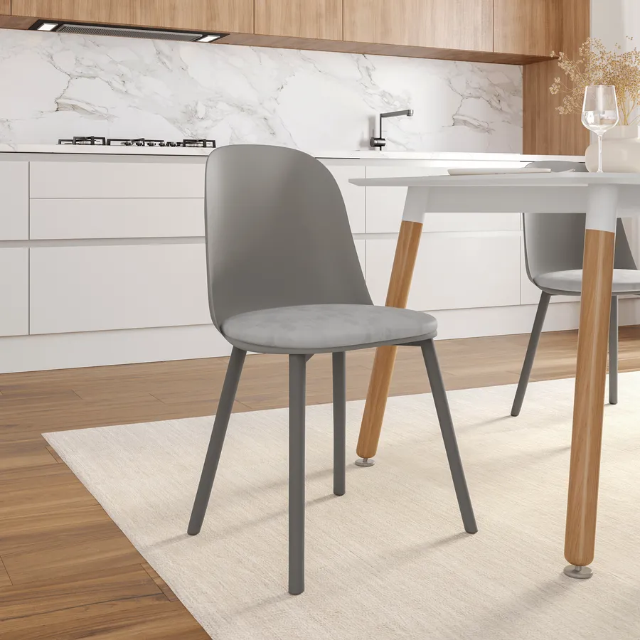 Sedia in polipropilene antracite con cuscino in velluto grigio Elina