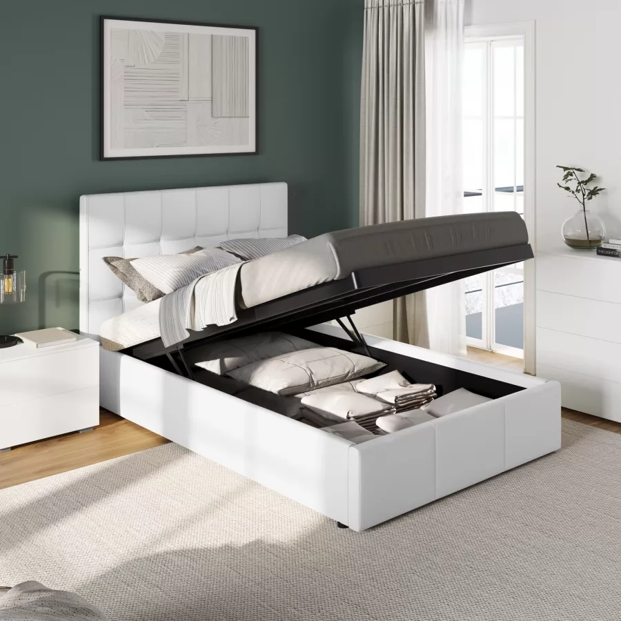 Letto Contenitore Una Piazza E Mezza 120x190 In Bianco Frassino – Ityhome Nemo, Made In Italy Con Rete A Doghe Inclusa
