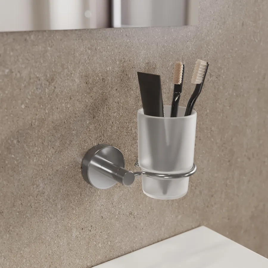 Bisk Natura Portaspazzolini Doppio In Vetro Satinato E Cromo – Accessorio Bagno Elegante E Facile Da Pulire - 3