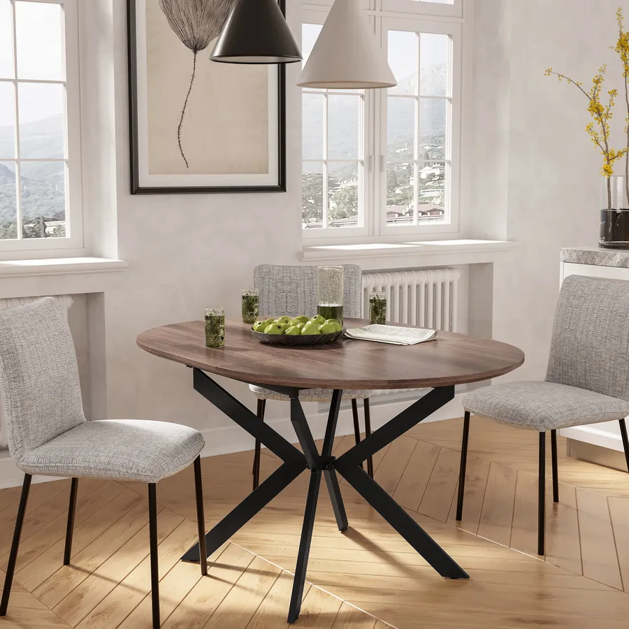 Tavolo Da Pranzo Rotondo Allungabile - Stile Loft Con Gambe In Metallo Nero, Rovere Lefkas, Diametro 100cm - Foto 5