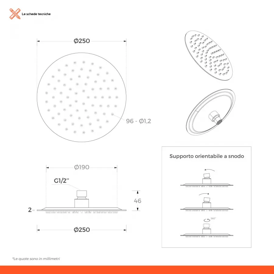 Kit soffione doccia cromato 5 pz