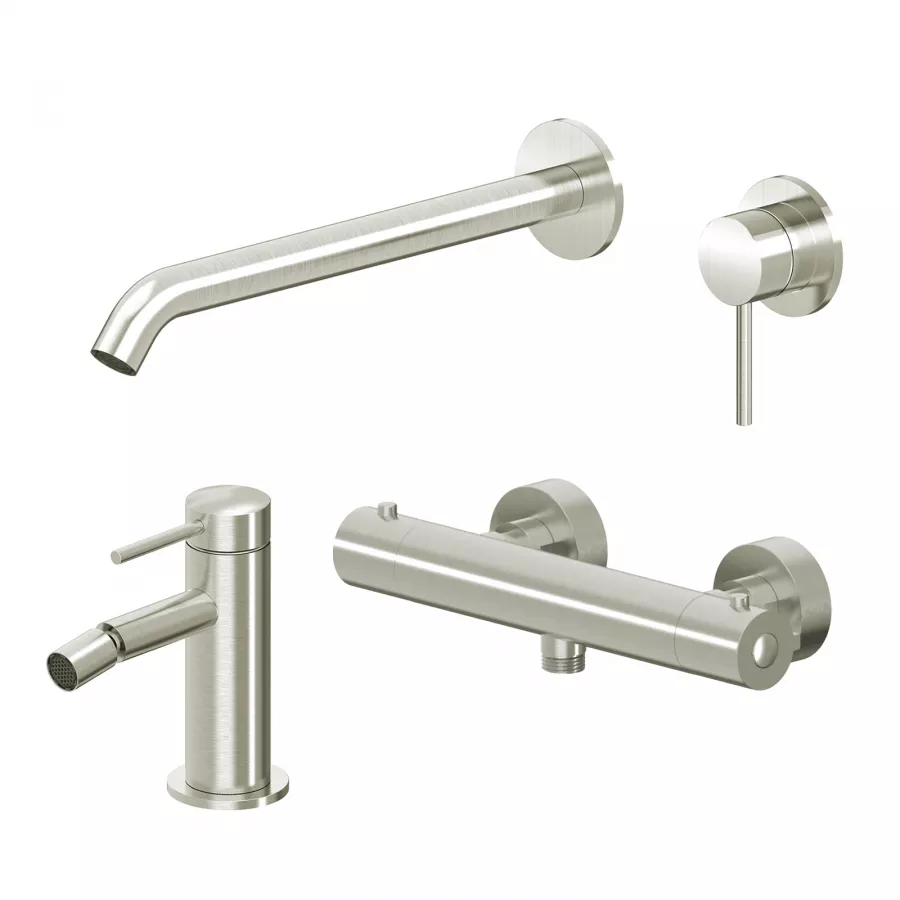 Set Miscelatore Lavabo A Muro Canna Cm E Bidet Con Esterno Doccia