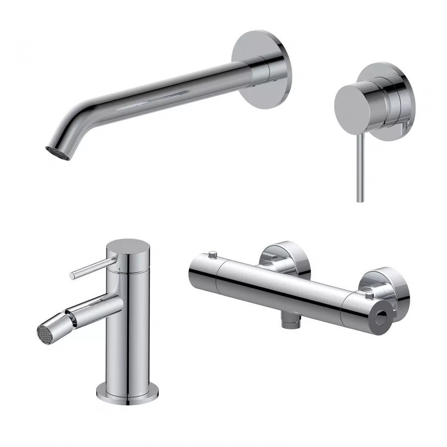 Set Miscelatore Lavabo A Muro Canna Cm E Bidet Con Esterno Doccia