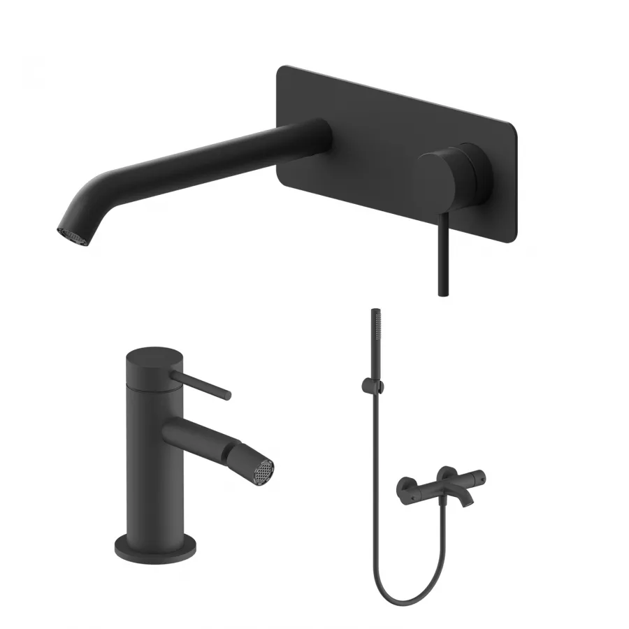 Set Miscelatore Lavabo A Muro Canna Cm Con Piastra E Bidet Con