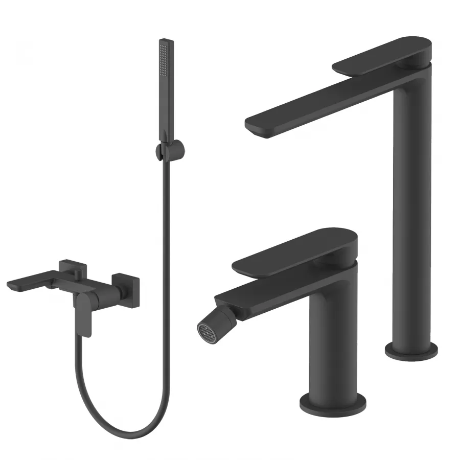 Set miscelatore lavabo alto e bidet con esterno vasca nero opaco